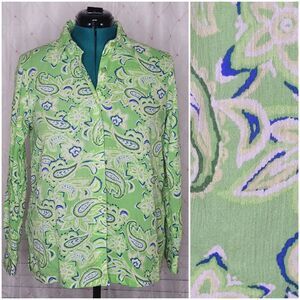 Appleseed's 100% Cotton Green Paisley Button Down Blouse‎ Shirt Top Size Medium